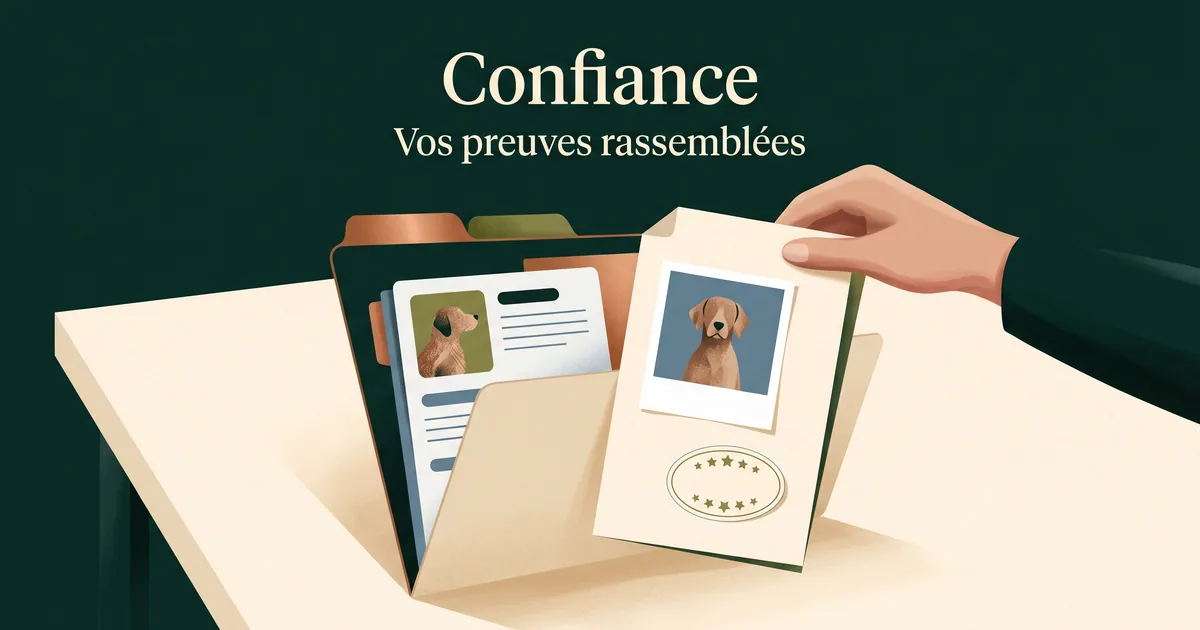 Dossier ouvert rassemblant fiche, photo légendée et carte avis d'élevage